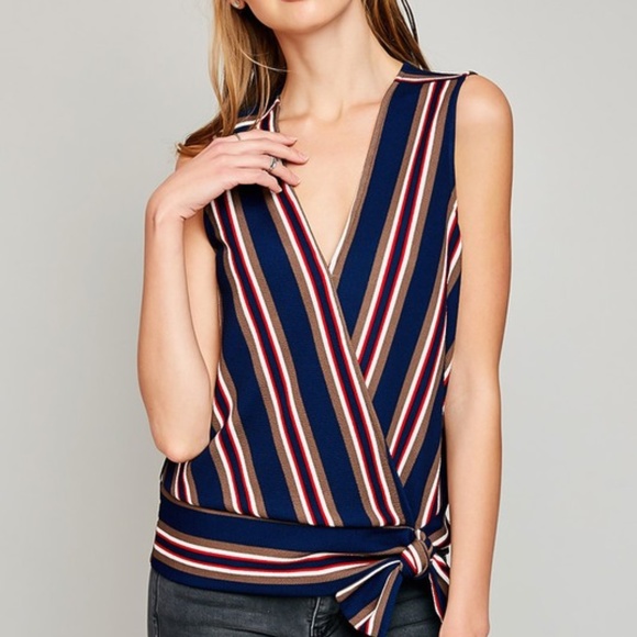 NWT Red, White and Blue Striped Wrap Top - Picture 4 of 6